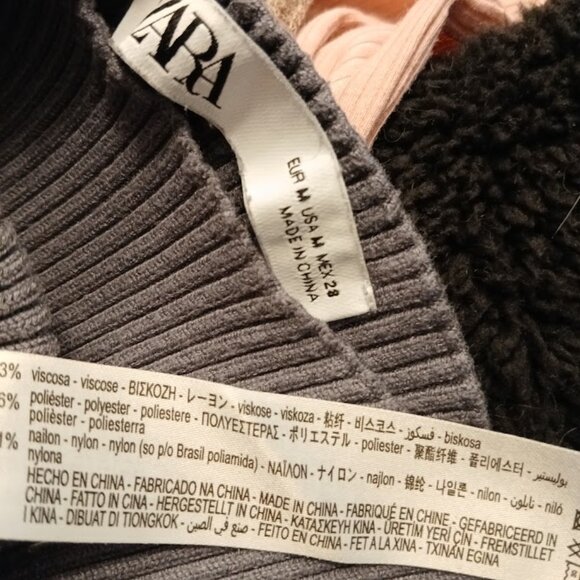 ZARA Ribbed knit Contour Bust Sweater Top M Gray Crew nk Long cap sleeve Stretch - Picture 7 of 7